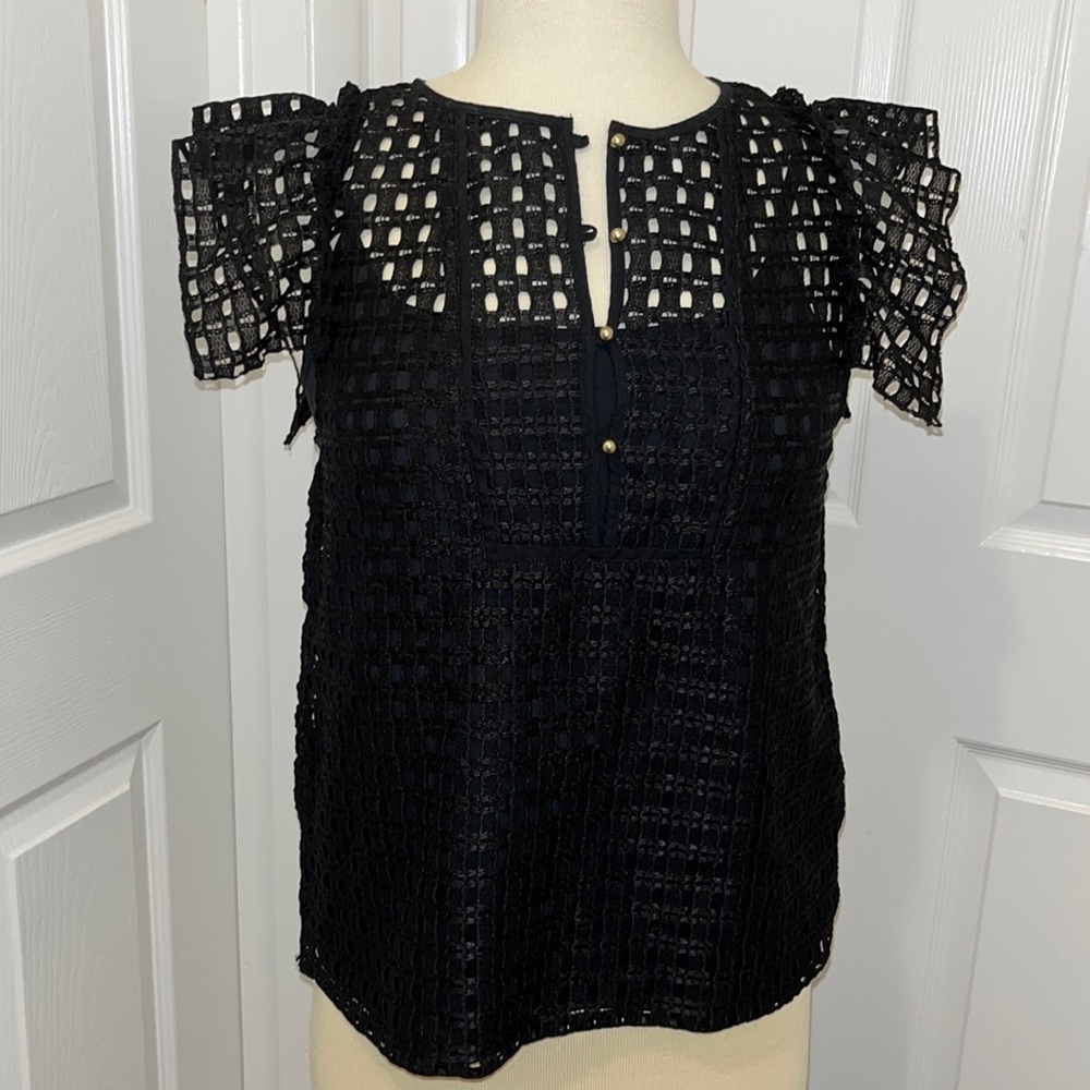 Black crochet blouse with gold buttons